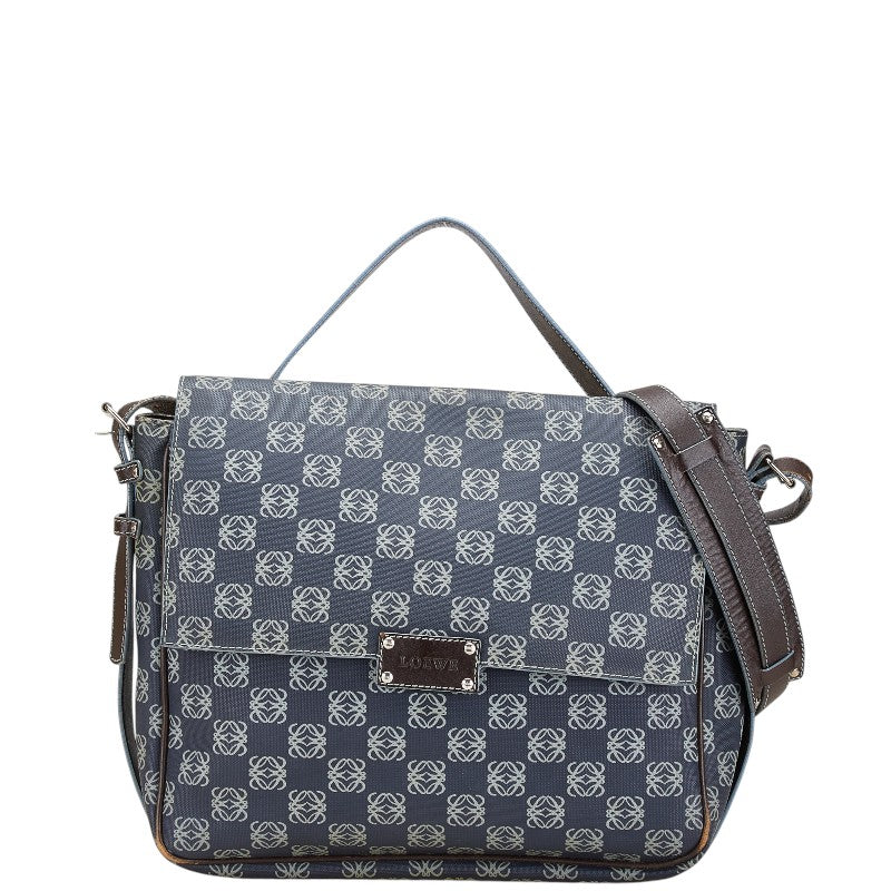 ロエベ アナグラム 斜め掛け ショルダーバッグ メッセンジャーバッグ ネイビー グレー PVC レザー レディース LOEWE 中古