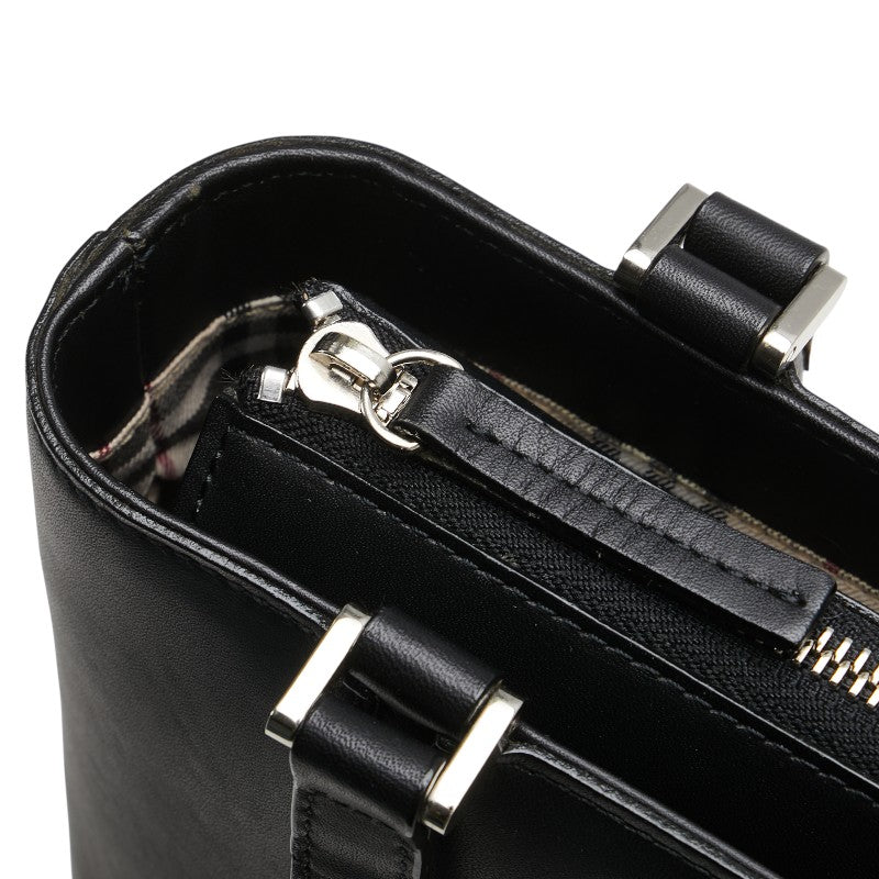 バーバリー ノバチェック ロゴ ハンドバッグ ブラック レザー レディース BURBERRY 【中古】