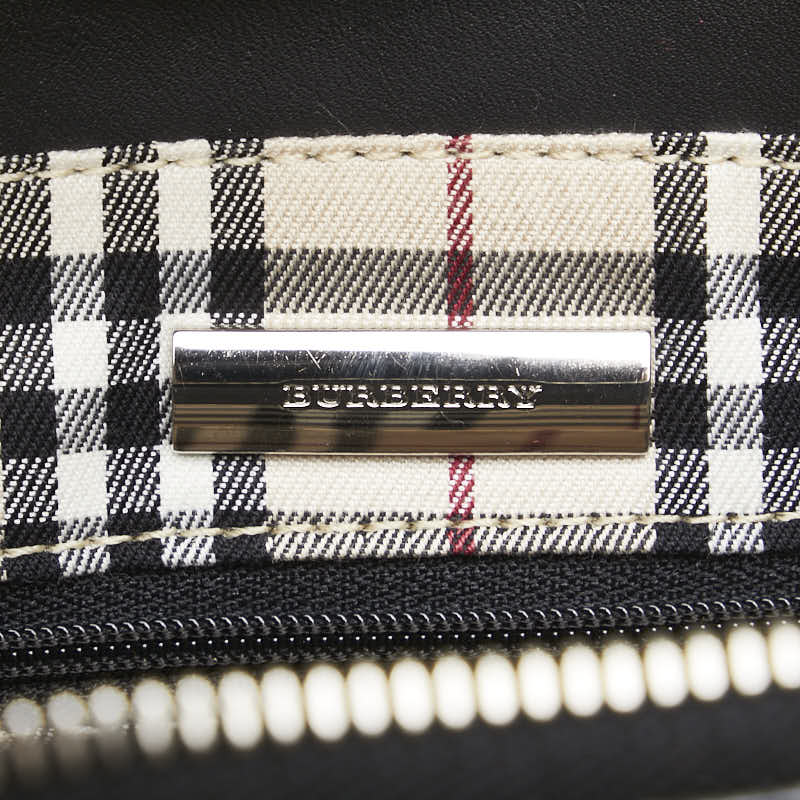 バーバリー ノバチェック ロゴ ハンドバッグ ブラック レザー レディース BURBERRY 【中古】