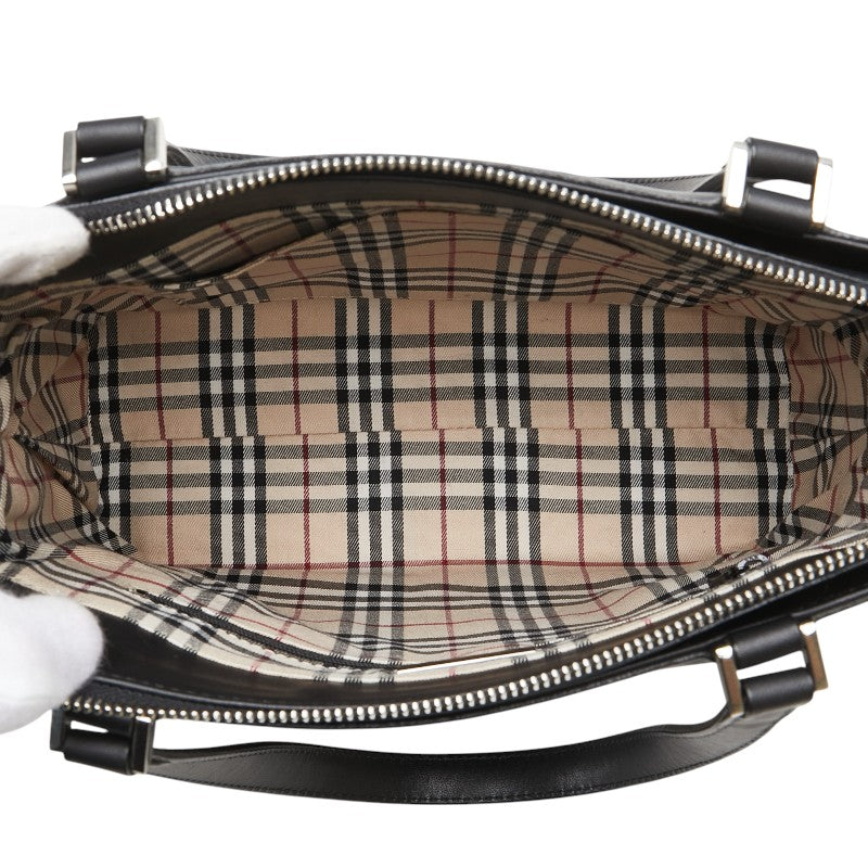 バーバリー ノバチェック ロゴ ハンドバッグ ブラック レザー レディース BURBERRY 【中古】