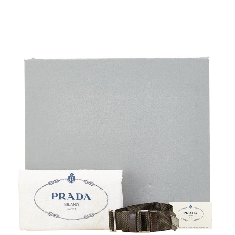プラダ 三角ロゴプレート ハンドバッグ ショルダーバッグ 2WAY BN1066 カーキ ブラウン ナイロン レザー レディース PRADA 【中古】
