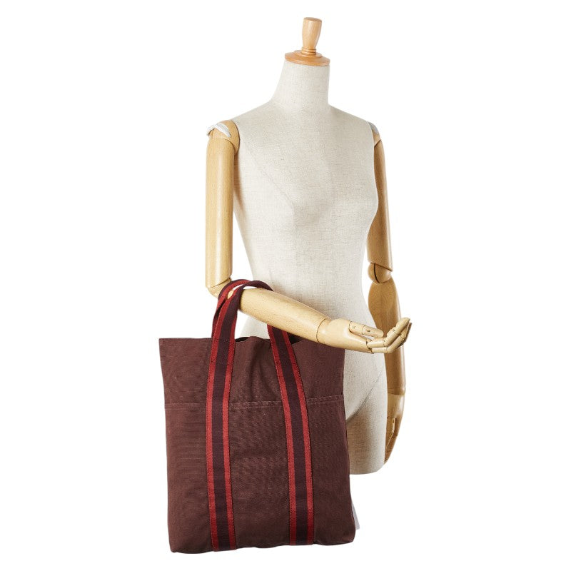 エルメス フールトゥ カバス トートバッグ ハンドバッグ ブラウン レッド キャンバス レディース HERMES 【中古】