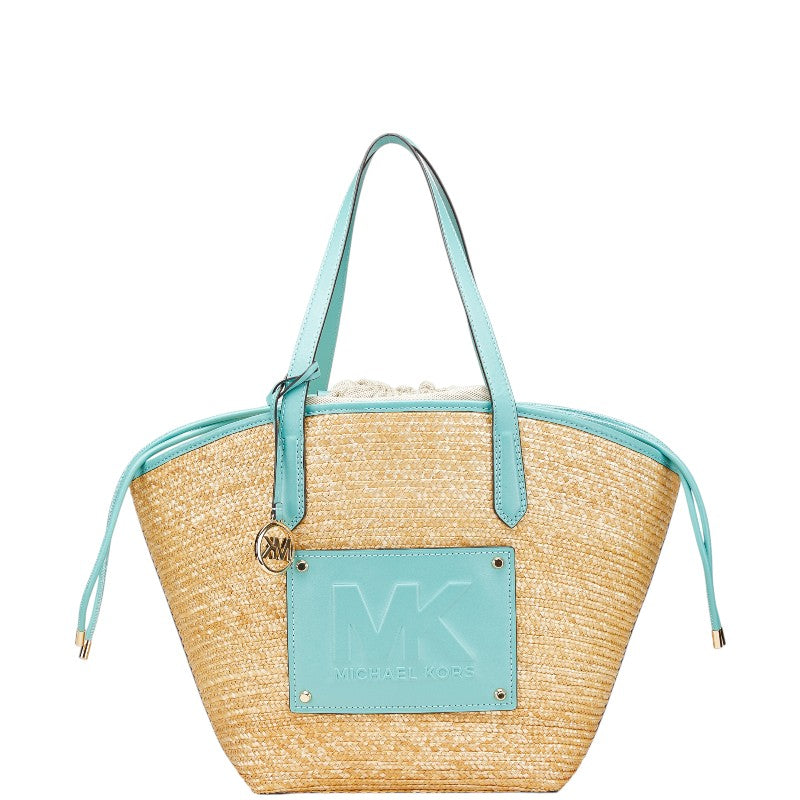 マイケルコース トートバッグ カゴバッグ ベージュ ライトブルー ストロー レザー レディース Michael Kors 【中古】