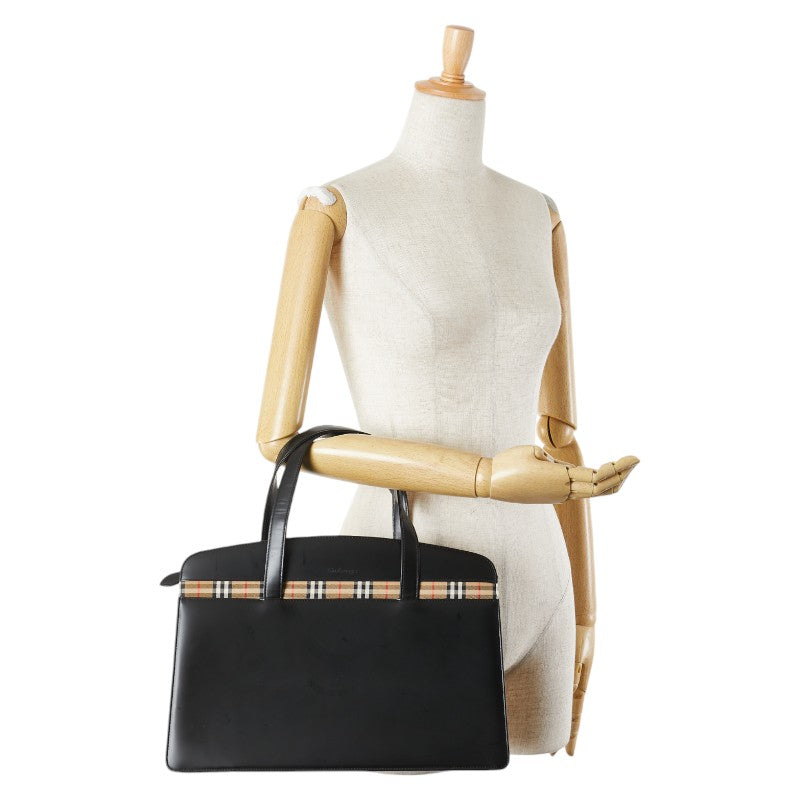 バーバリー ノバチェック シャドーホース ハンドバッグ ブラック マルチカラー レザー キャンバス レディース BURBERRY 【中古】