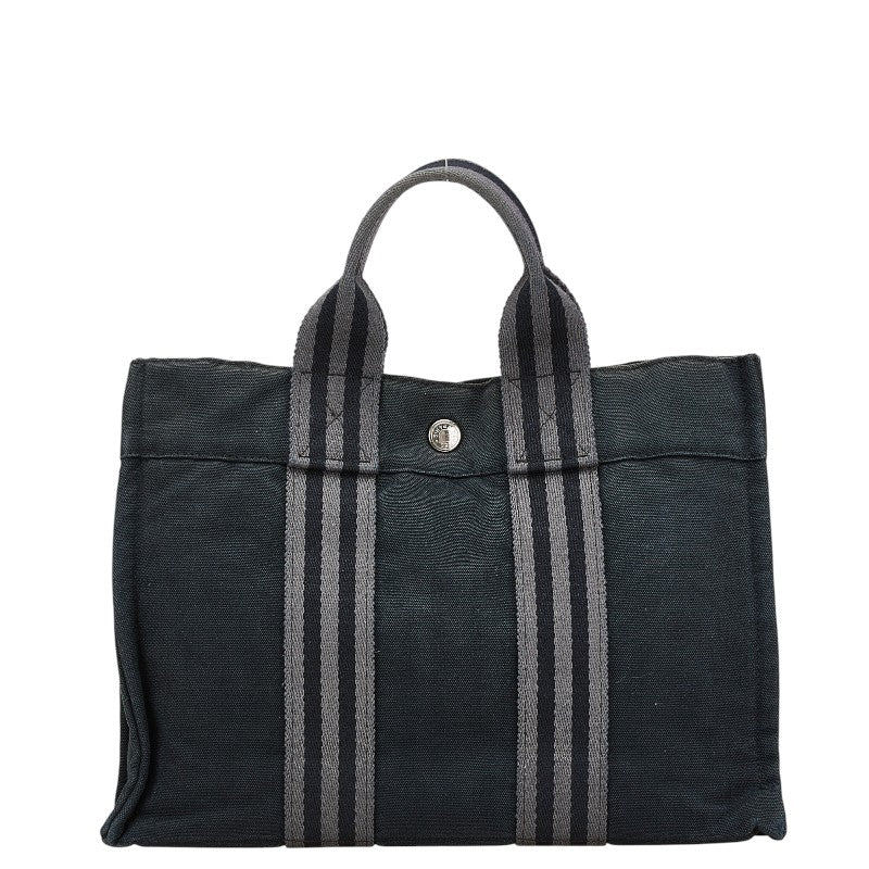 エルメス フールトゥ トートPM ハンドバッグ トートバッグ ブラック グレー キャンバス レディース HERMES 【中古】