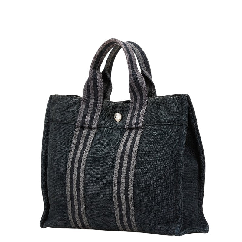 エルメス フールトゥ トートPM ハンドバッグ トートバッグ ブラック グレー キャンバス レディース HERMES 【中古】