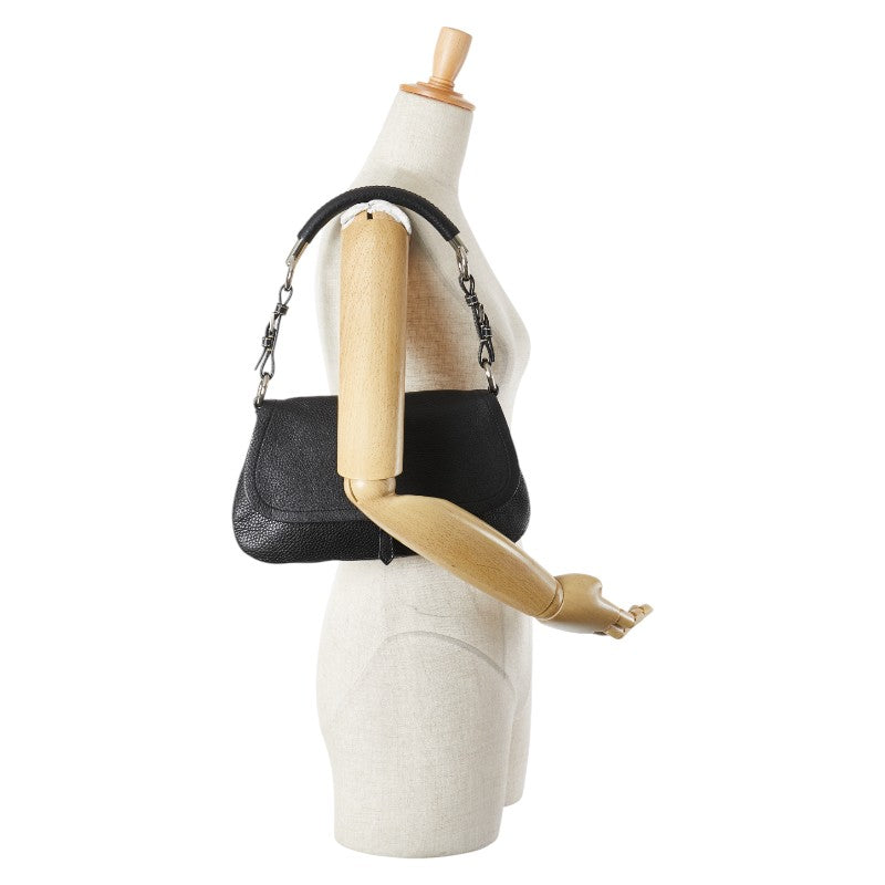 プラダ 三角ロゴプレート ワンショルダーバッグ ブラック レザー レディース PRADA 【中古】