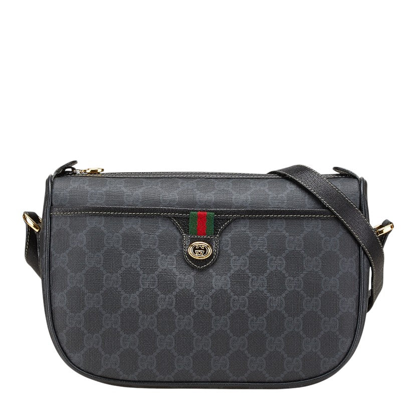 グッチ GGスプリーム オールドグッチ ショルダーバッグ 89.02.077 グレー ブラック PVC レザー レディース GUCCI 【中古】