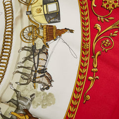 エルメス カレ90 LA PROMENADE DE LONGCHAMPS ロンシャンへの散歩 スカーフ レッド ゴールド マルチカラー シルク レディース HERMES 【中古】