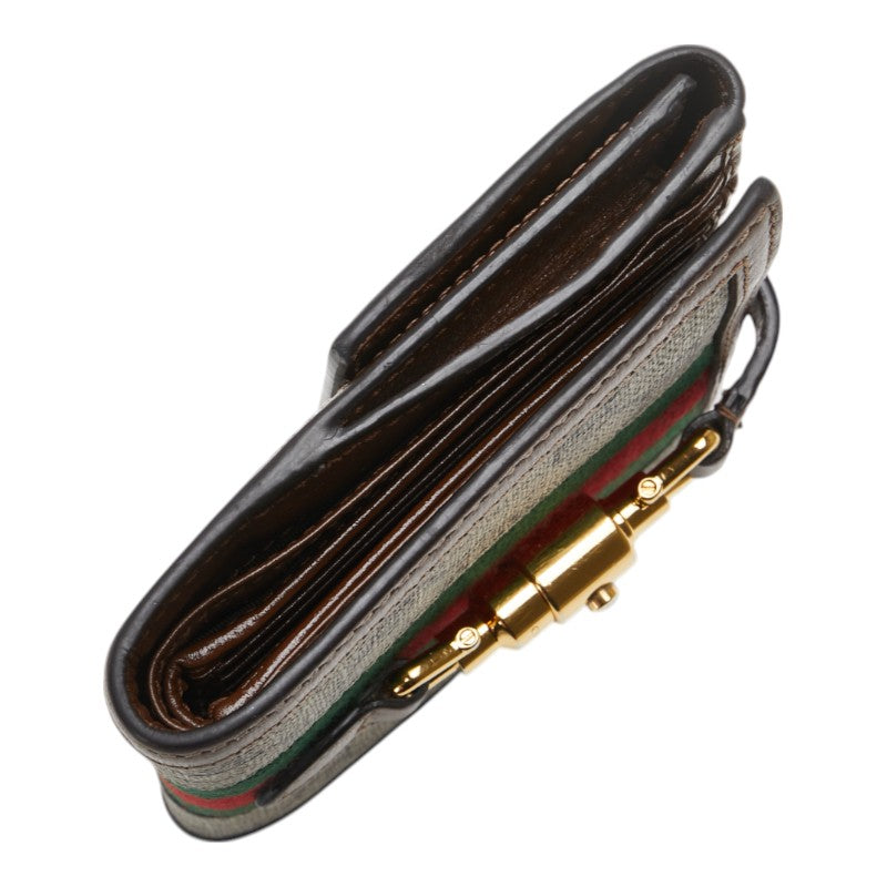 グッチ GGスプリーム シェリーライン ジャッキー 1961 二つ折り財布 658550 ベージュ ブラウン PVC レザー レディース GUCCI 【中古】