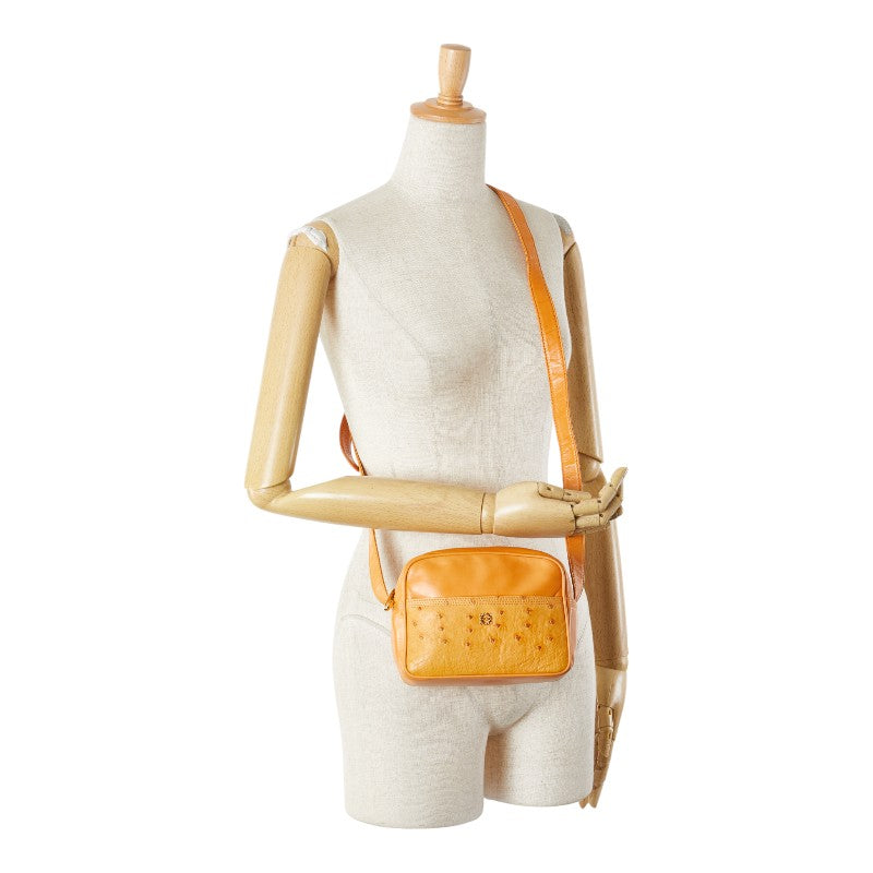 ロエベ 斜め掛け ミニショルダーバッグ ブラウン レザー オーストリッチ レディース LOEWE 【中古】