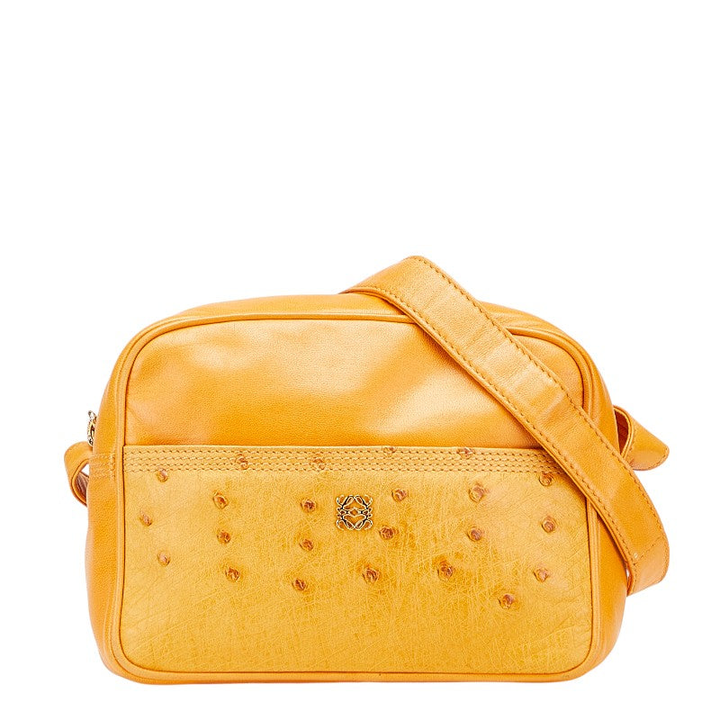 ロエベ 斜め掛け ミニショルダーバッグ ブラウン レザー オーストリッチ レディース LOEWE 中古