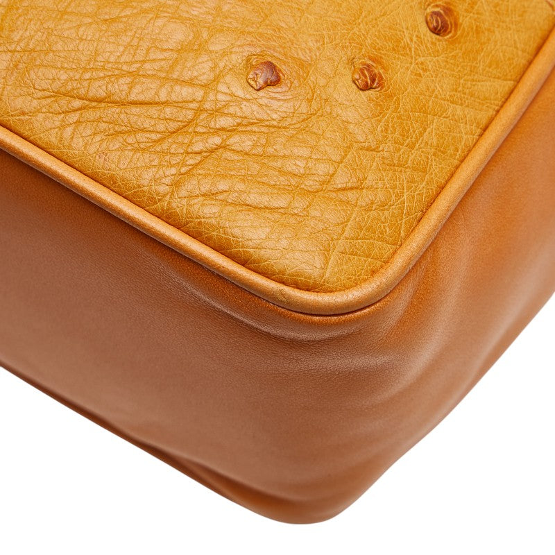 ロエベ 斜め掛け ミニショルダーバッグ ブラウン レザー オーストリッチ レディース LOEWE 【中古】