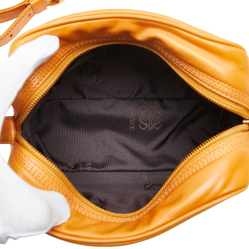 ロエベ 斜め掛け ミニショルダーバッグ ブラウン レザー オーストリッチ レディース LOEWE 【中古】