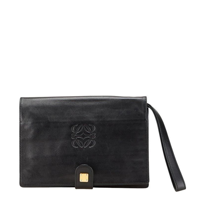 ロエベ アナグラム クラッチバッグ セカンドバッグ ブラック レザー レディース LOEWE 【中古】
