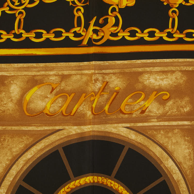カルティエ マスト ドゥ カルティエ スカーフ ブラウン ブラック マルチカラー シルク レディース CARTIER 【中古】