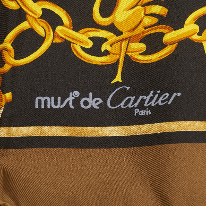 カルティエ マスト ドゥ カルティエ スカーフ ブラウン ブラック マルチカラー シルク レディース CARTIER 【中古】