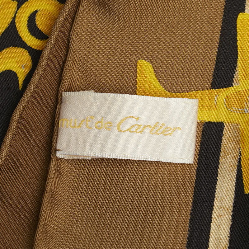 カルティエ マスト ドゥ カルティエ スカーフ ブラウン ブラック マルチカラー シルク レディース CARTIER 【中古】