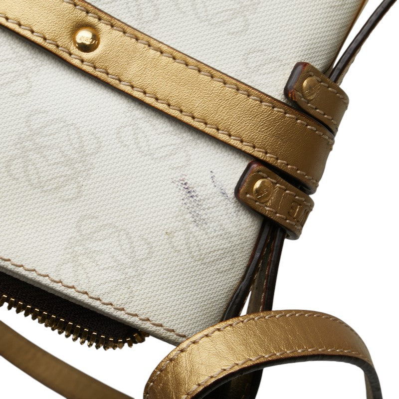 ロエベ アナグラム リピート 斜め掛け ショルダーバッグ ホワイト ゴールド PVC レザー レディース LOEWE 【中古】