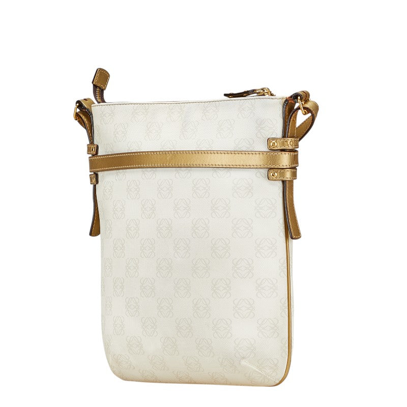 ロエベ アナグラム リピート 斜め掛け ショルダーバッグ ホワイト ゴールド PVC レザー レディース LOEWE 【中古】