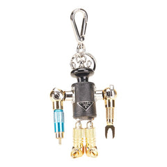 プラダ サフィアーノ 三角ロゴプレート ロボット キーホルダー チャーム ブラック ゴールド シルバー メッキ メタル レディース PRADA 【中古】