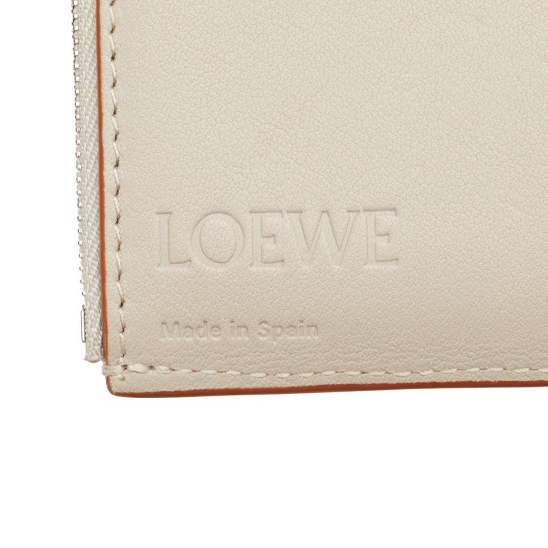 ロエベ アナグラム バーティカル ウォレット スモール 三つ折り財布 グレージュ グレインカーフレザー レディース LOEWE 【中古】