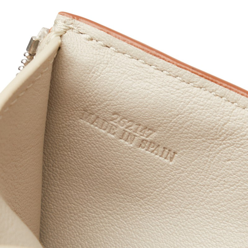 ロエベ アナグラム バーティカル ウォレット スモール 三つ折り財布 グレージュ グレインカーフレザー レディース LOEWE 【中古】