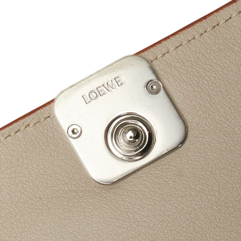 ロエベ アナグラム バーティカル ウォレット スモール 三つ折り財布 グレージュ グレインカーフレザー レディース LOEWE 【中古】