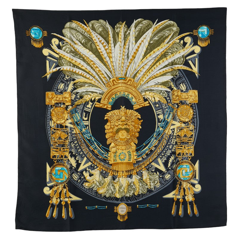 エルメス カレ90 大仏 仏像 カーニバル スカーフ ブラック マルチカラー シルク レディース HERMES 【中古】