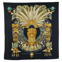 エルメス カレ90 大仏 仏像 カーニバル スカーフ ブラック マルチカラー シルク レディース HERMES 【中古】