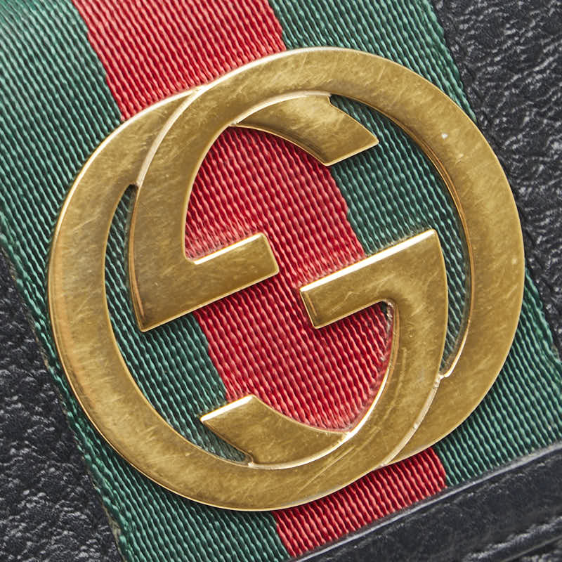 グッチ シェリーライン インターロッキングG Wホック 長財布 131864 ブラック レザー レディース GUCCI 【中古】