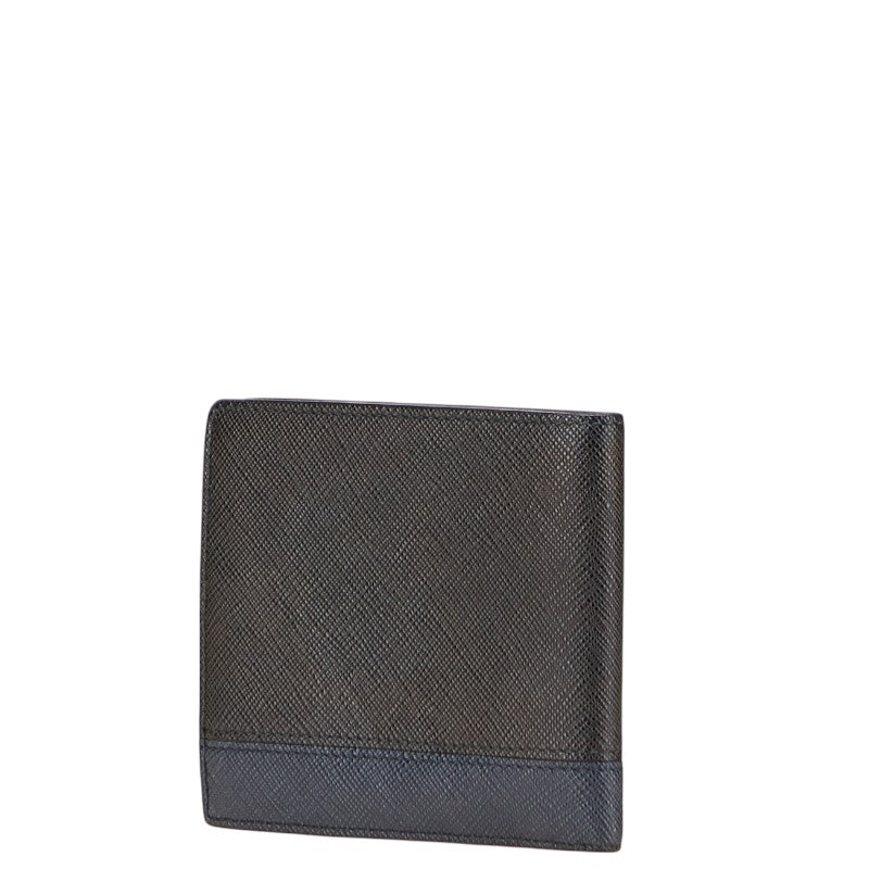 プラダ 二つ折り財布 ブラック ネイビー サフィアーノレザー メンズ PRADA 【中古】