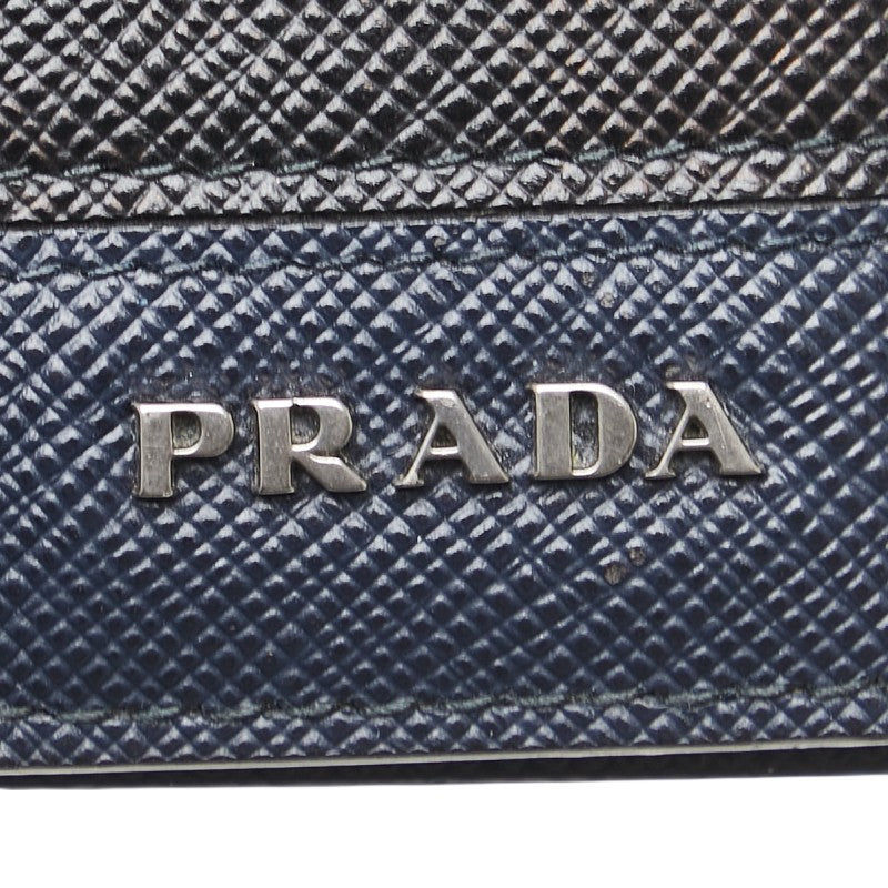 プラダ 二つ折り財布 ブラック ネイビー サフィアーノレザー メンズ PRADA 【中古】