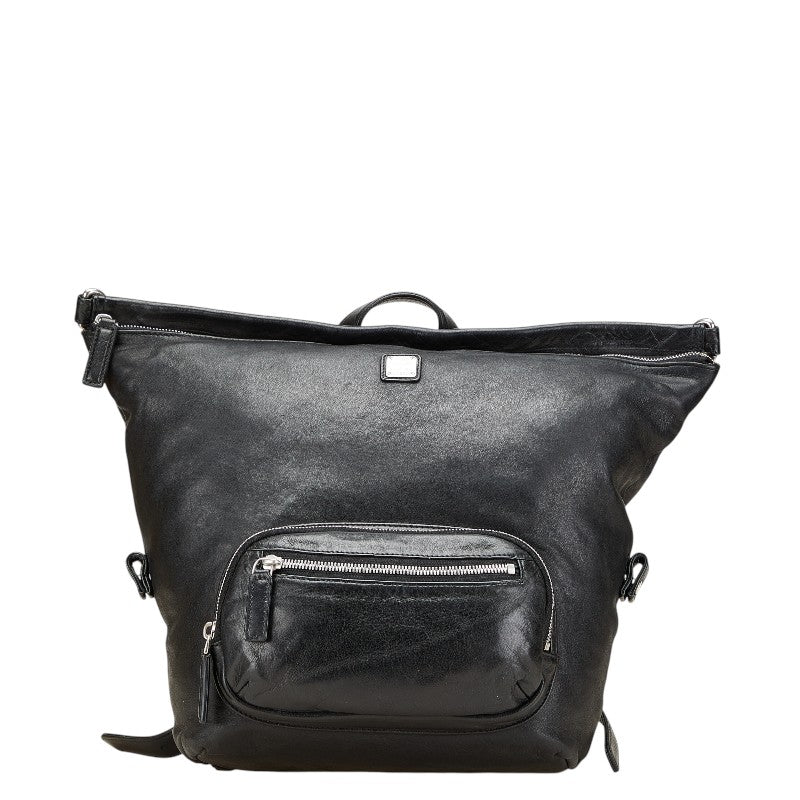 エム シー エム ロゴプレート リュック バックパック ブラック レザー レディース MCM 中古
