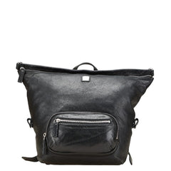 エム シー エム ロゴプレート リュック バックパック ブラック レザー レディース MCM 【中古】