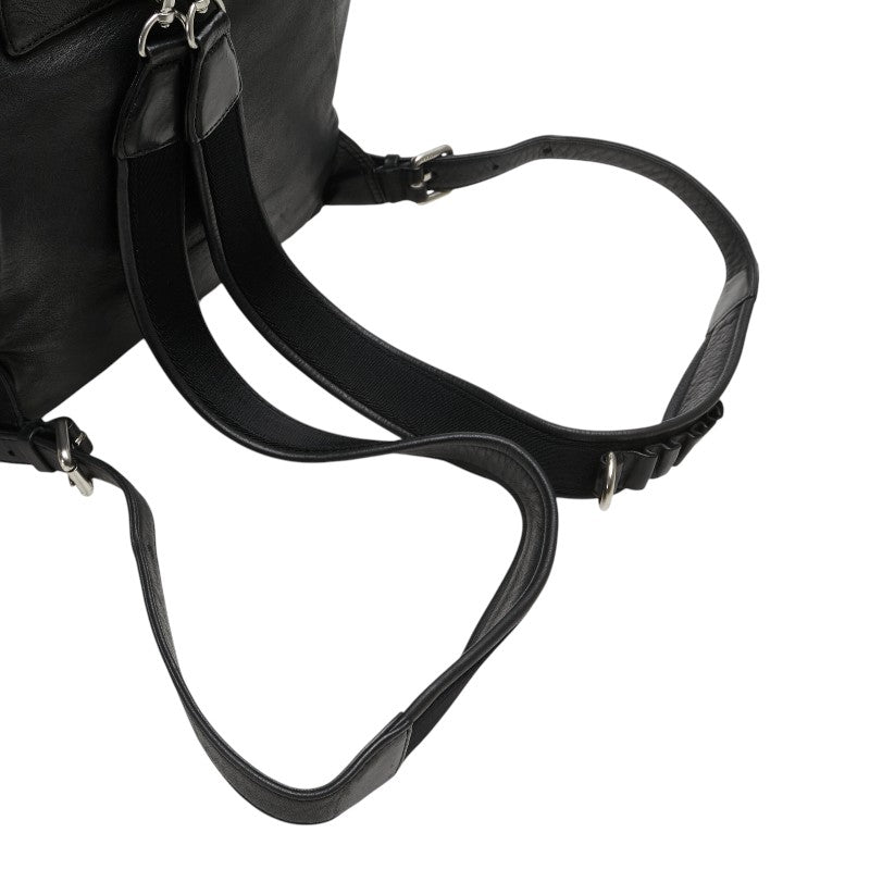 エム シー エム ロゴプレート リュック バックパック ブラック レザー レディース MCM 【中古】