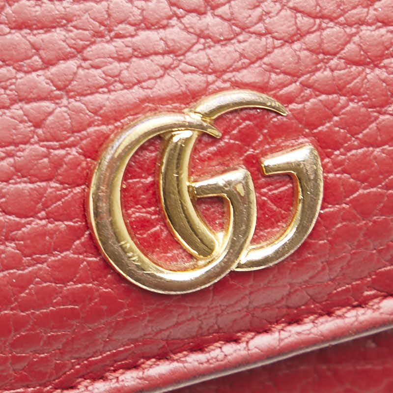 グッチ GGマーモント 三つ折り財布 コンパクトウォレット 474746 レッド レザー レディース GUCCI 【中古】