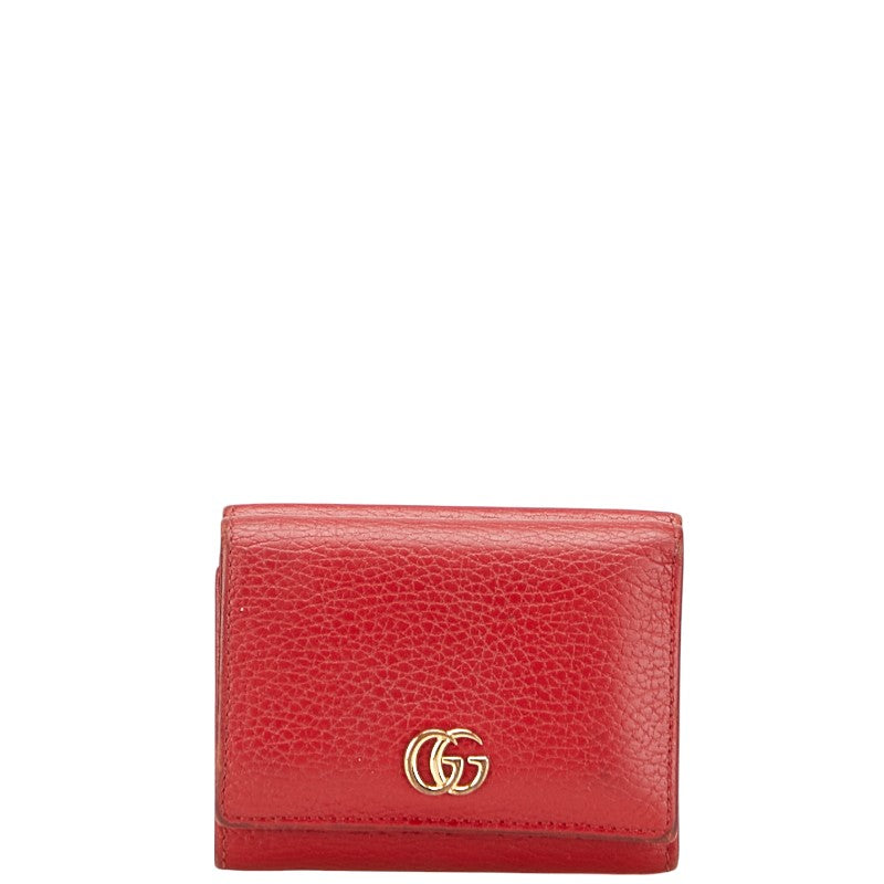 グッチ GGマーモント 三つ折り財布 コンパクトウォレット 474746 レッド レザー レディース GUCCI 【中古】