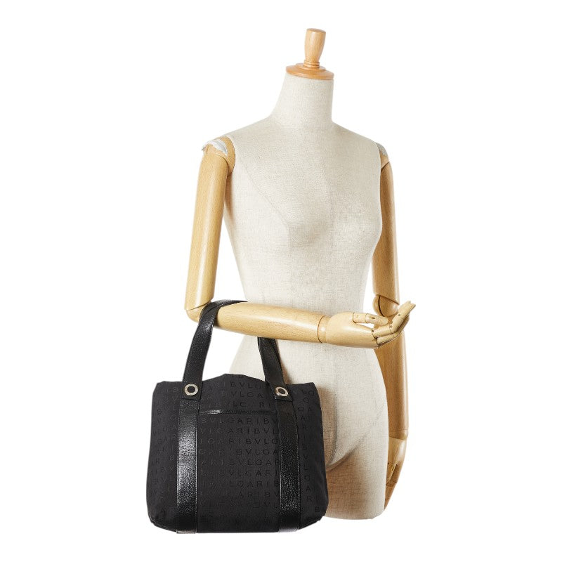 ブルガリ ロゴマニア トートバッグ ハンドバッグ ブラック キャンバス レザー レディース BVLGARI 【中古】