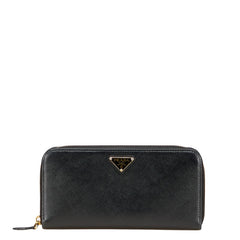 プラダ 三角ロゴプレート ラウンドジップ 長財布 ブラック ゴールド金具 サフィアーノレザー レディース PRADA 【中古】