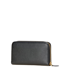 プラダ 三角ロゴプレート ラウンドジップ 長財布 ブラック ゴールド金具 サフィアーノレザー レディース PRADA 【中古】