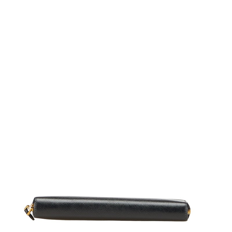 プラダ 三角ロゴプレート ラウンドジップ 長財布 ブラック ゴールド金具 サフィアーノレザー レディース PRADA 【中古】