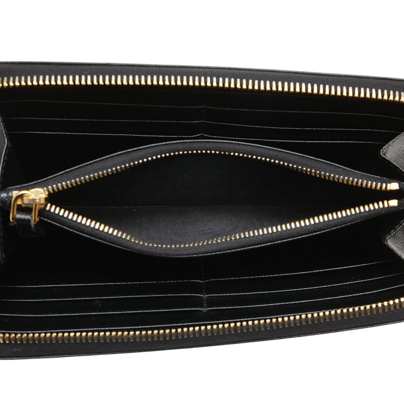 プラダ 三角ロゴプレート ラウンドジップ 長財布 ブラック ゴールド金具 サフィアーノレザー レディース PRADA 【中古】