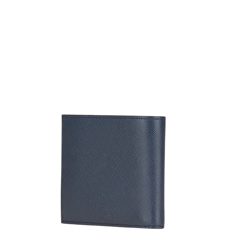 プラダ サフィアーノメタル 二つ折り財布 2MO513 ネイビー レザー レディース PRADA 【中古】