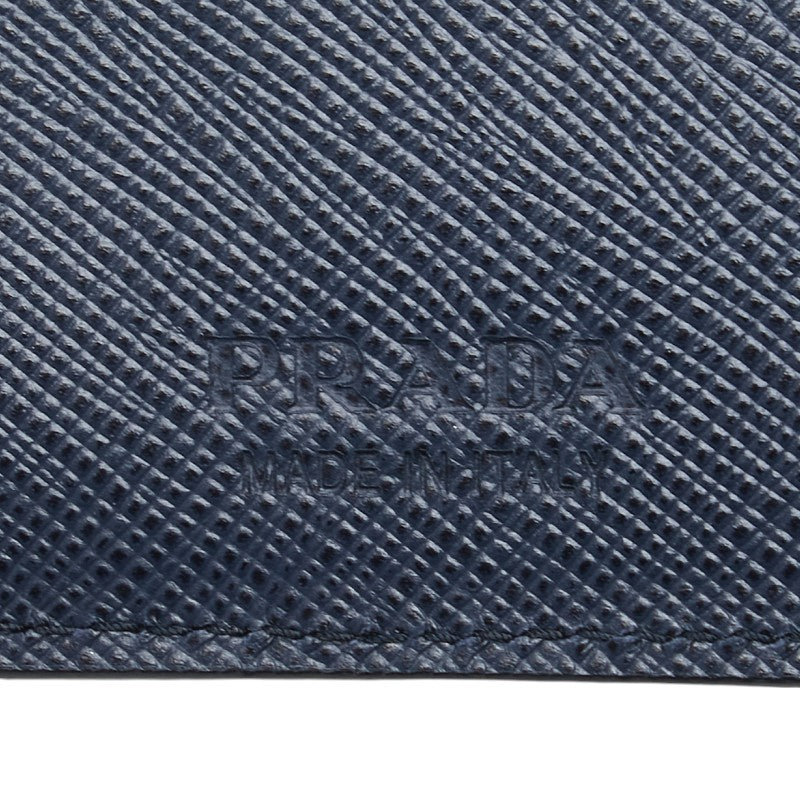 プラダ サフィアーノメタル 二つ折り財布 2MO513 ネイビー レザー レディース PRADA 【中古】