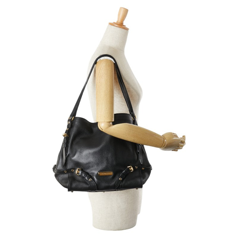 バーバリー ノバチェック ベルト モチーフ トートバッグ ショルダーバッグ ブラック レザー レディース BURBERRY 【中古】