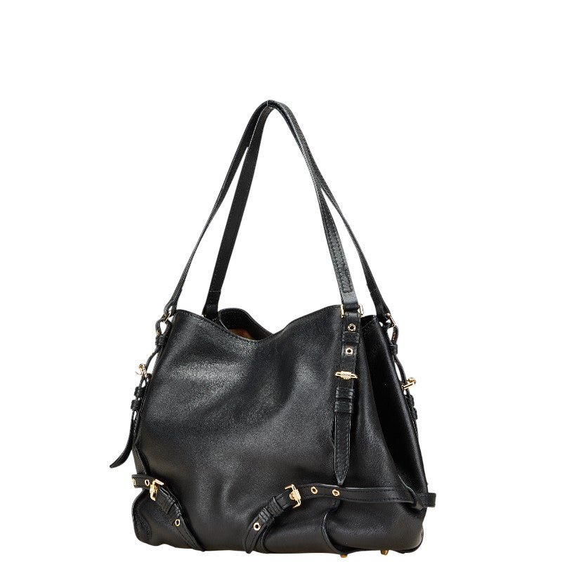 バーバリー ノバチェック ベルト モチーフ トートバッグ ショルダーバッグ ブラック レザー レディース BURBERRY 【中古】