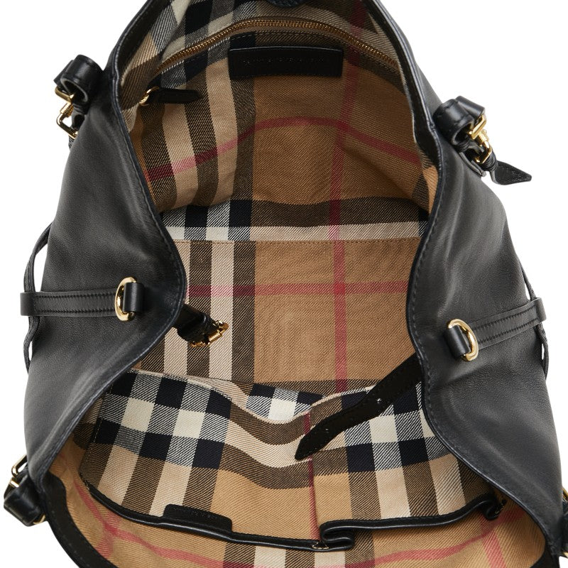 バーバリー ノバチェック ベルト モチーフ トートバッグ ショルダーバッグ ブラック レザー レディース BURBERRY 【中古】