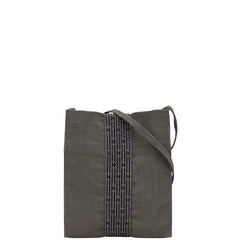 エルメス エールライン 斜め掛け ショルダーバッグ ポシェット グレー ブラック キャンバス レディース HERMES 【中古】