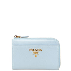 プラダ サフィアーノ L字ファスナー コンパクトウォレット 三つ折り財布 ベビーブルー レザー レディース PRADA 中古